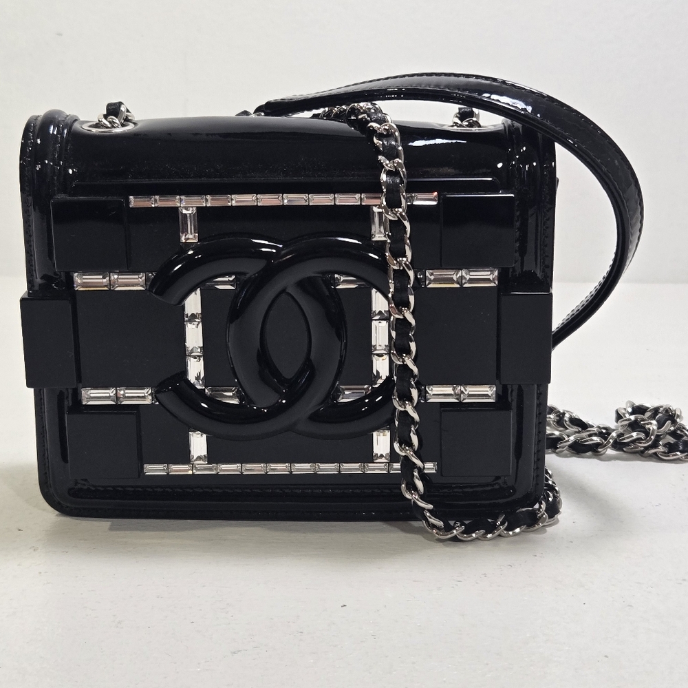 Chanel Crystal & Plexiglass Black Boy Brick Flap Crossbody Bag